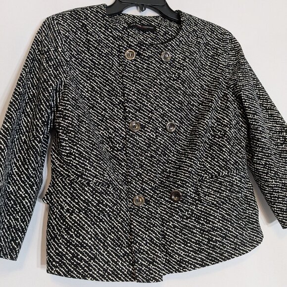 NEW YORK & COMPANY Stretch, Short Black/White Double Breasted Jacket; Size S - Picture 1 of 6